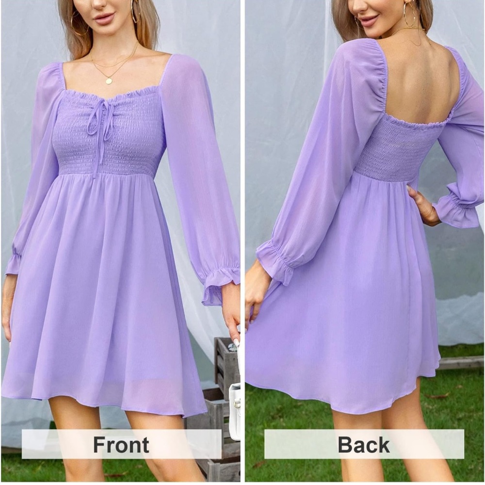 Byinns Women's Flowy Puff Long Sleeve Ruffle Dress